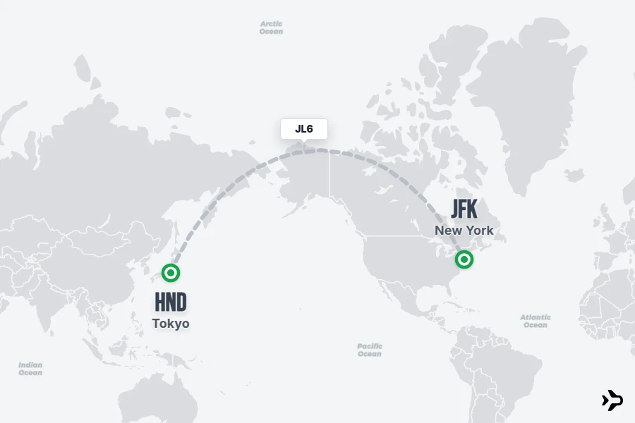 JL6 flight map from HND to JFK