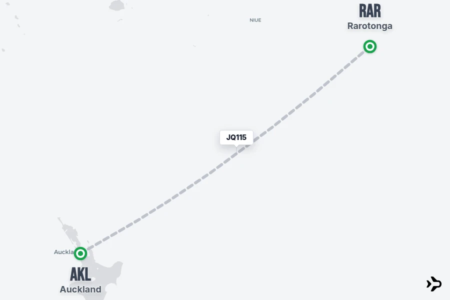 JQ115 flight map from AKL to RAR