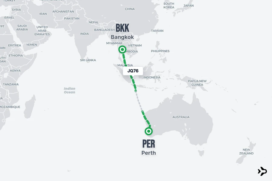 JQ76 flight map from BKK to PER
