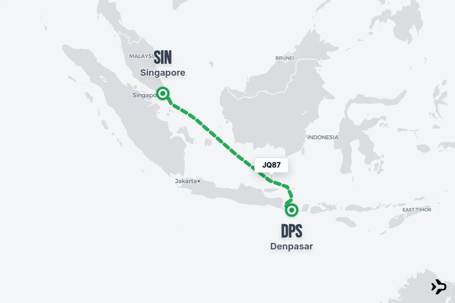 JQ87 flight map from SIN to DPS
