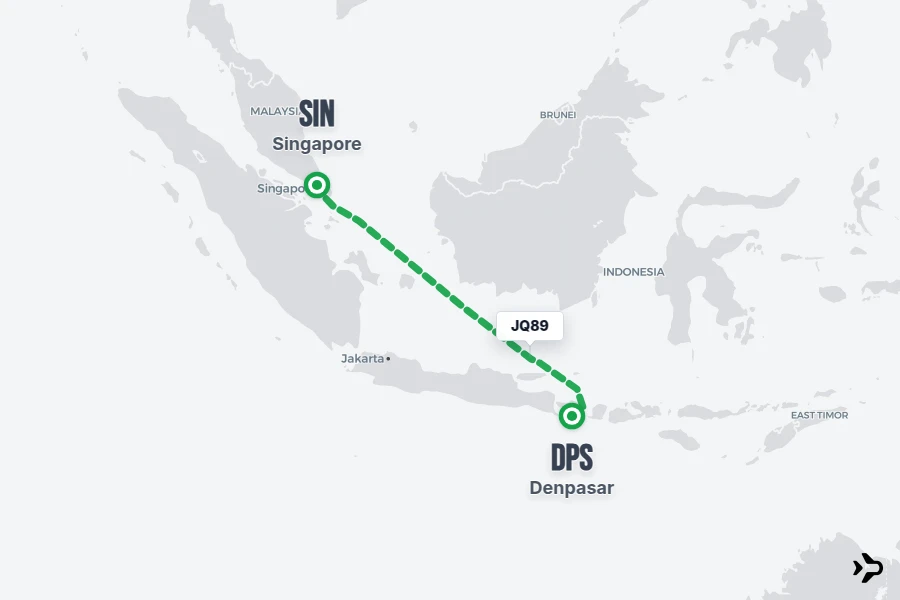 JQ89 flight map from SIN to DPS