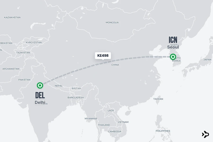 Flt Hit Racking KE498 Korean Air Flight Status & Tracker | Delhi - Seoul