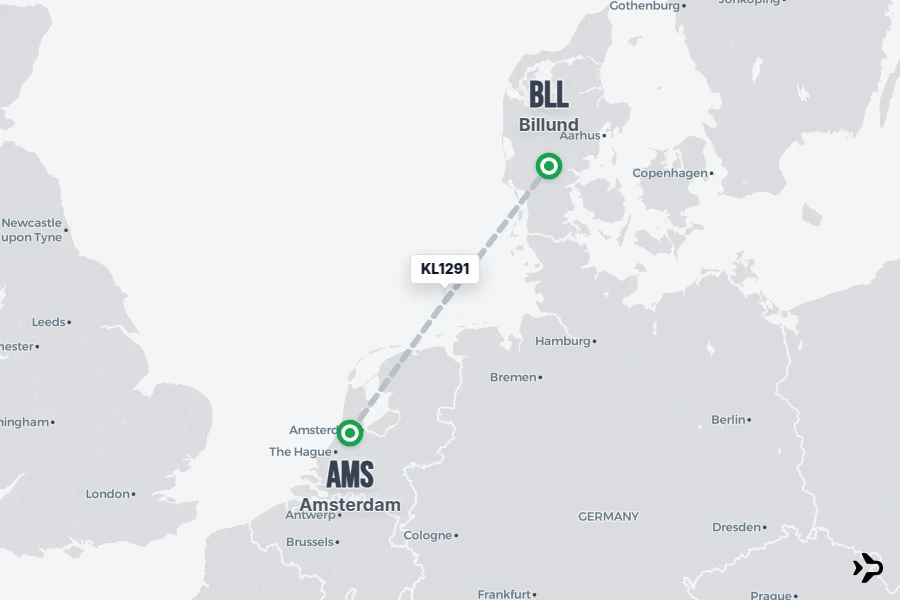 KL1291 KLM Flight Status & Tracker | Amsterdam - Billund