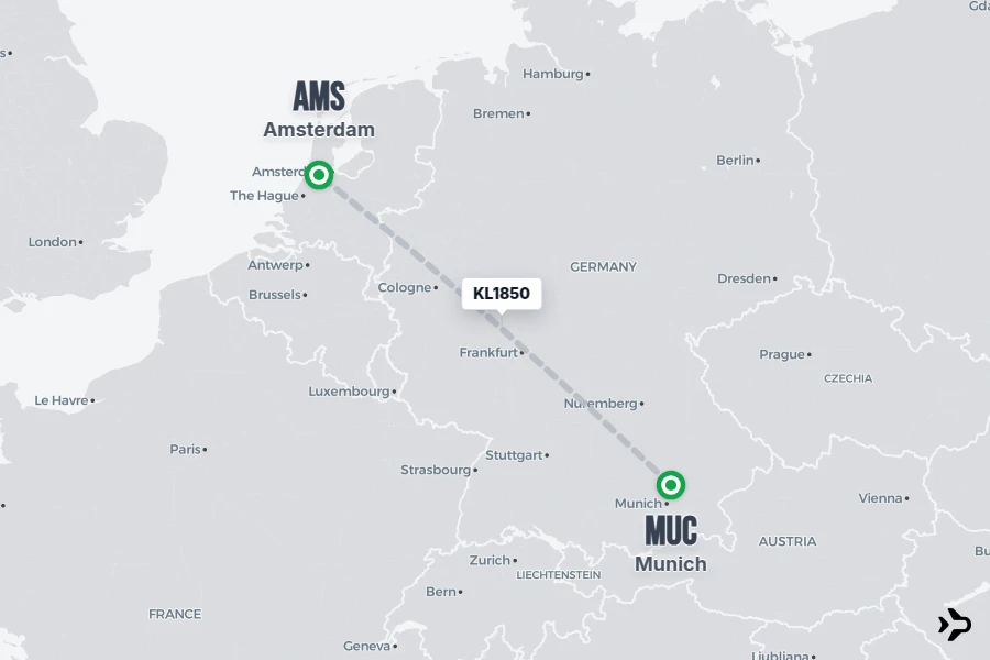Flight Magazine KL1850 KLM Flight Status & Tracker | Munich - Amsterdam