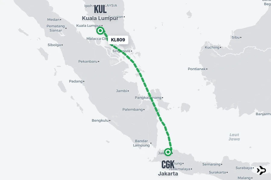 KL809 flight map from KUL to CGK