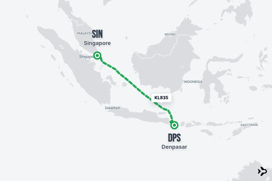 KL835 flight map from SIN to DPS