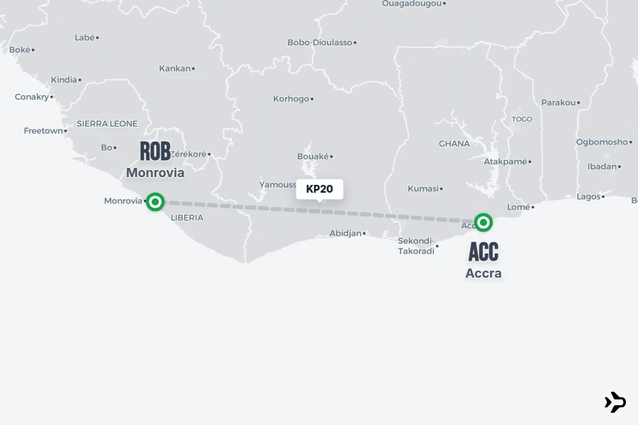 KP20 flight map from ACC to ROB