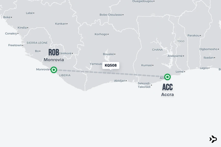 KQ508 flight map from ACC to ROB