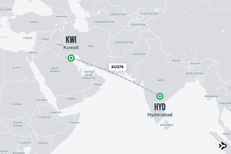 Hyd Time KU374 Kuwait Airways Flight Status & Tracker | HYD - KWI
