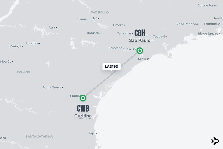 LA3193 flight map from CWB to CGH