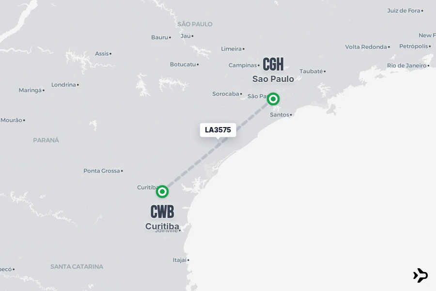 LA3575 flight map from CWB to CGH