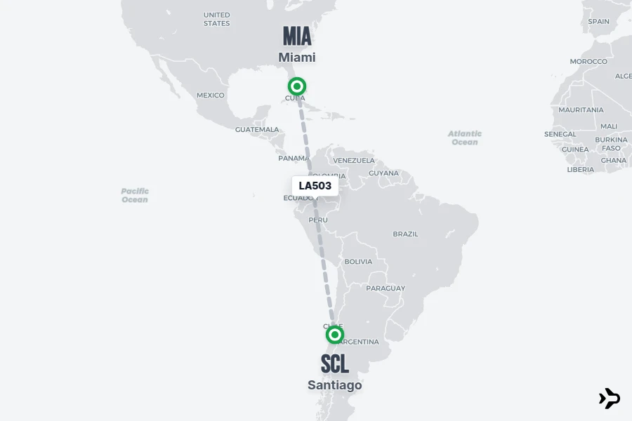 LA503 flight map from MIA to SCL
