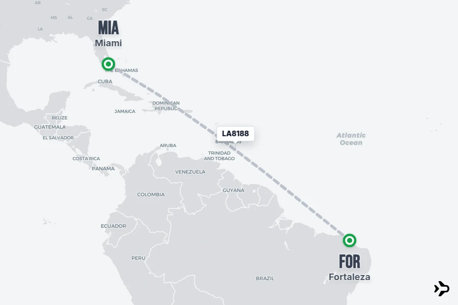 LA8188 flight map from FOR to MIA