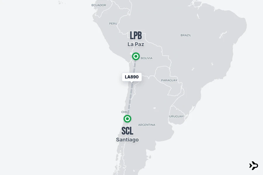 LA890 flight map from SCL to LPB