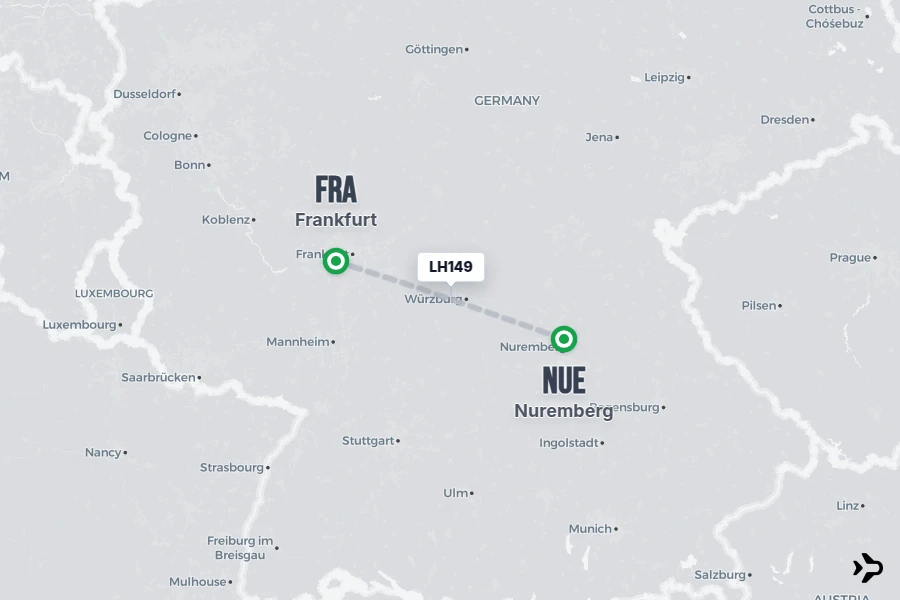 LH149 flight map from NUE to FRA