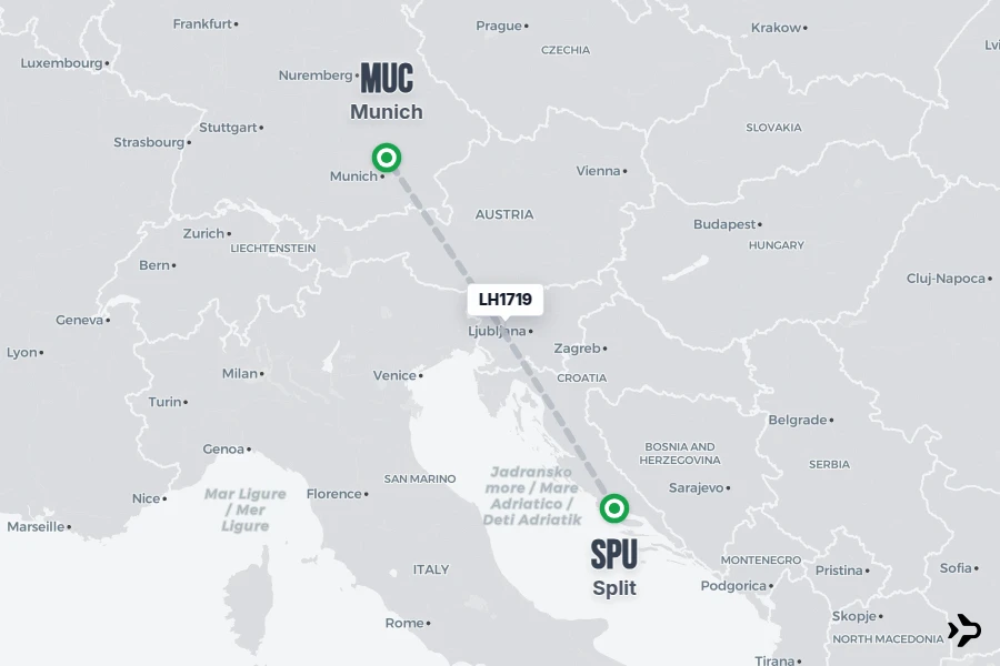 LH1719 flight map from SPU to MUC