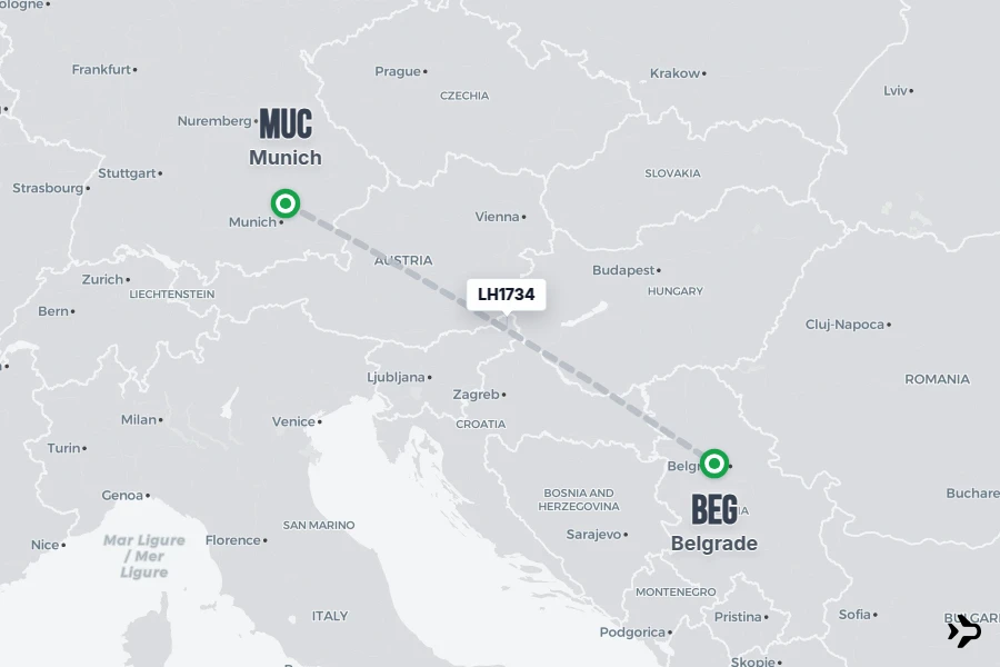 LH1734 Lufthansa Flight Status & Tracker | Munich - Belgrade