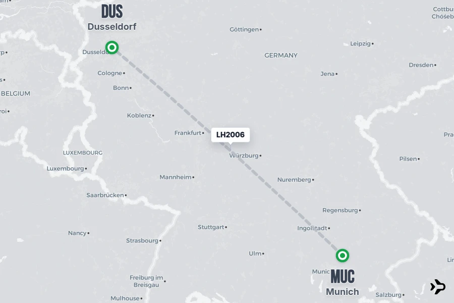 LH2006 flight map from MUC to DUS
