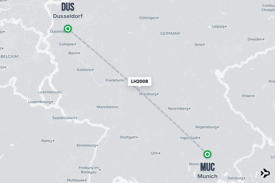 LH2008 flight map from MUC to DUS