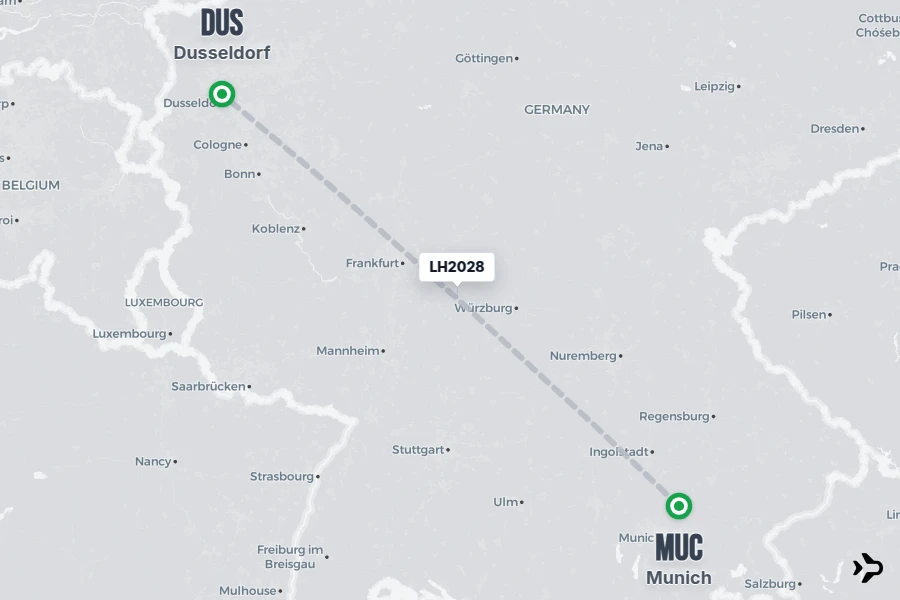 LH2028 flight map from MUC to DUS