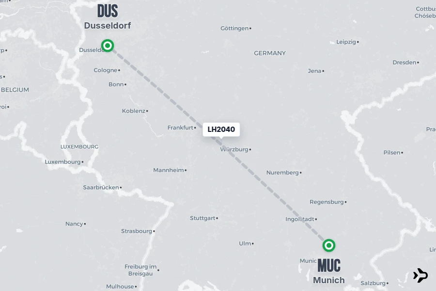 LH2040 flight map from MUC to DUS