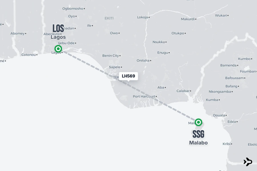 LH569 flight map from SSG to LOS