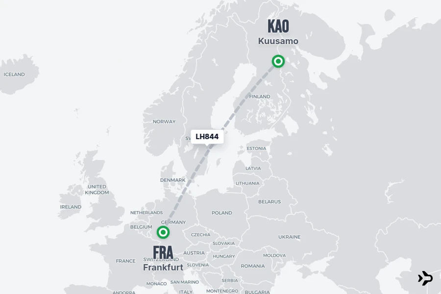 LH844 flight map from FRA to KAO
