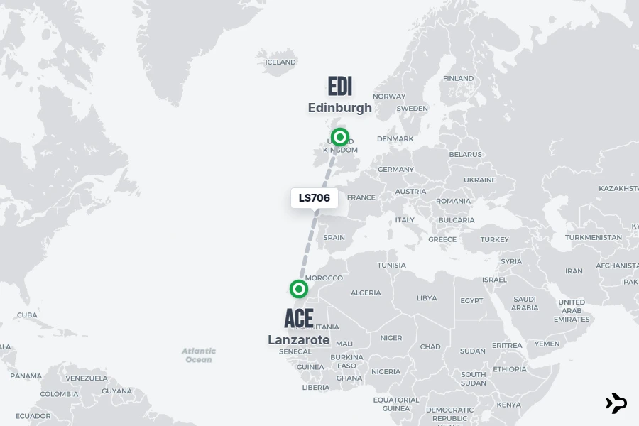 LS706 flight map from ACE to EDI