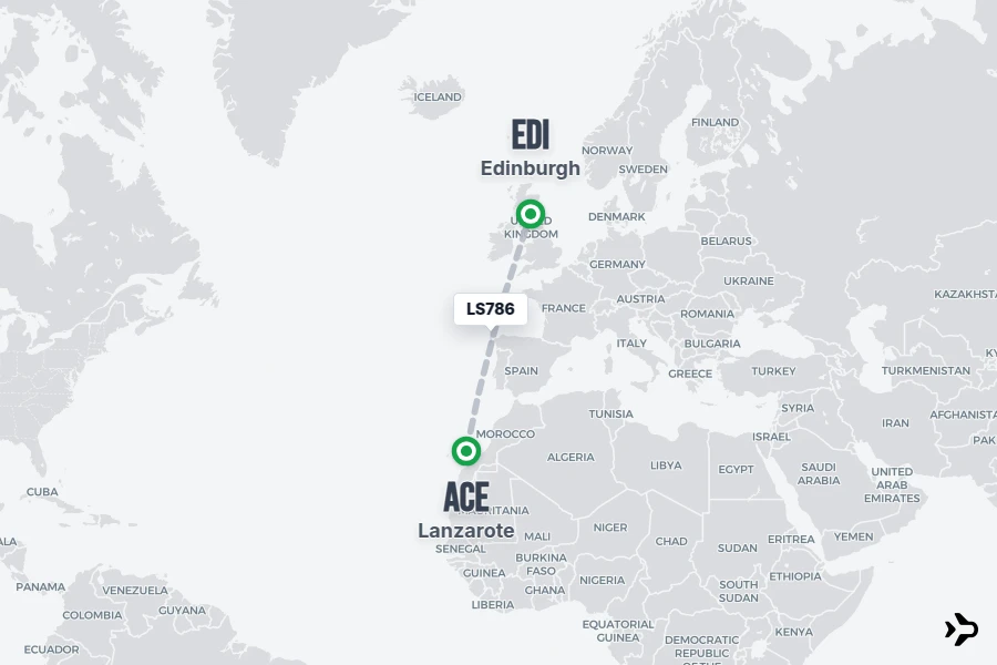 LS786 flight map from ACE to EDI