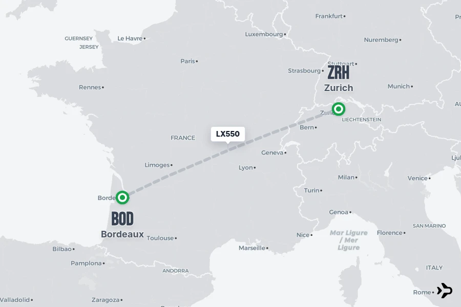 Flt Hit Racking LX550 SWISS Flight Status & Tracker | Zurich - Bordeaux