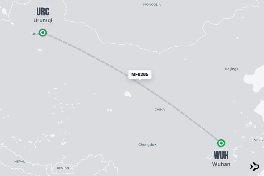 MF8265 flight map from WUH to URC