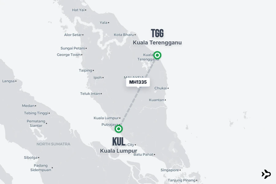 Flight 5 MH1335 Malaysia Airlines Flight Status & Tracker | TGG - KUL