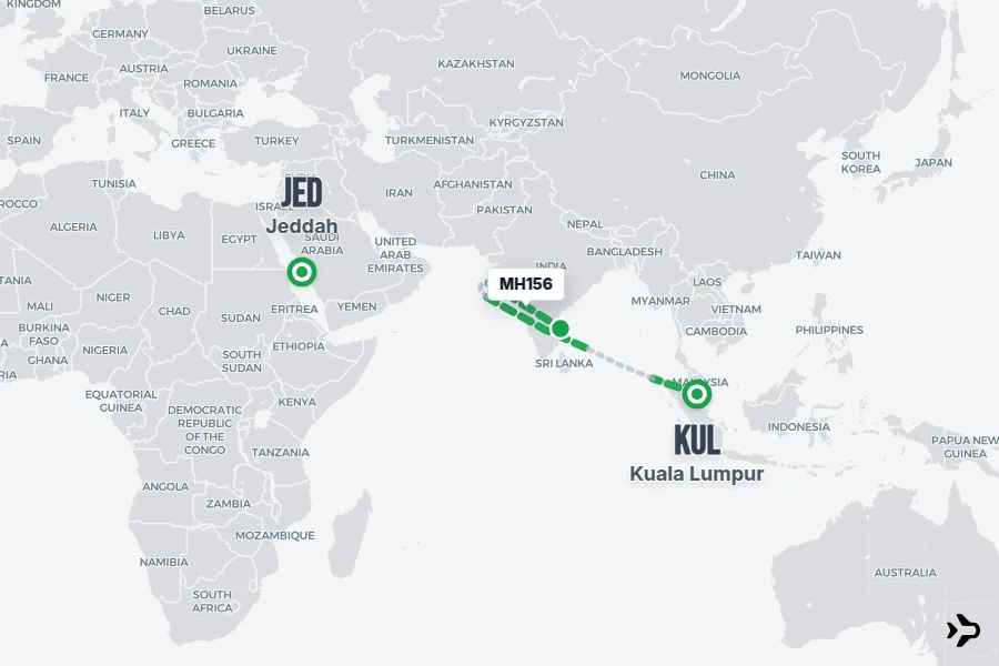 MH156 flight map from KUL to JED
