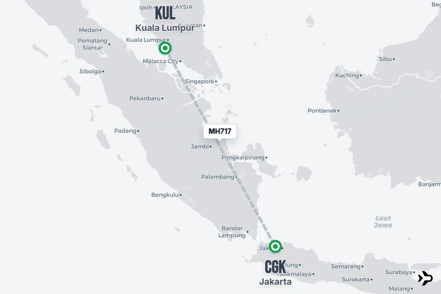 MH717 flight map from KUL to CGK