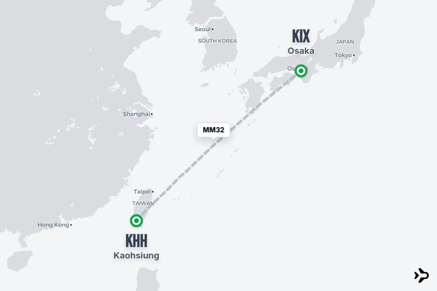MM32 flight map from KHH to KIX