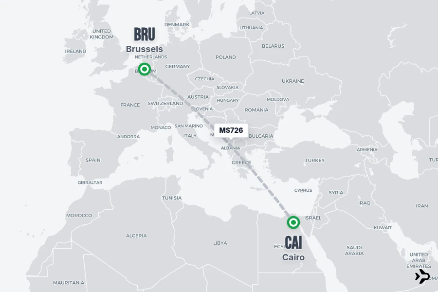 MS726 flight map from BRU to CAI