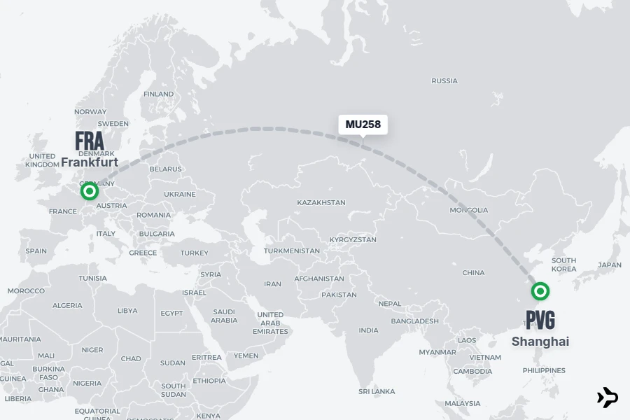 MU258 flight map from FRA to PVG