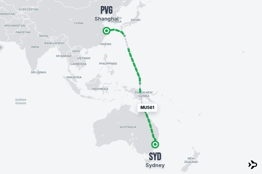 MU561 flight map from PVG to SYD