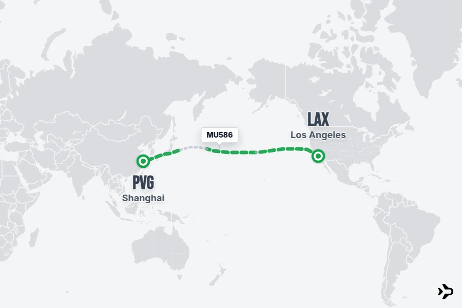 MU586 flight map from LAX to PVG