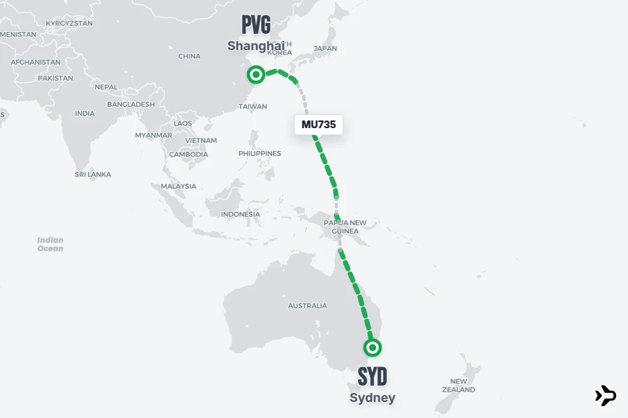 MU735 flight map from PVG to SYD