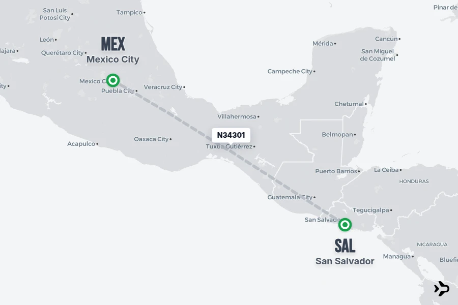 N34301 flight map from MEX to SAL