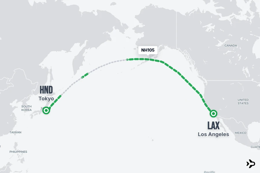 NH105 flight map from LAX to HND