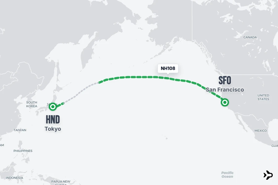 NH108 flight map from HND to SFO