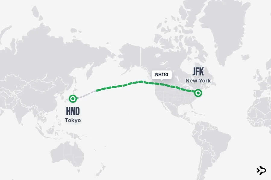 NH110 flight map from HND to JFK