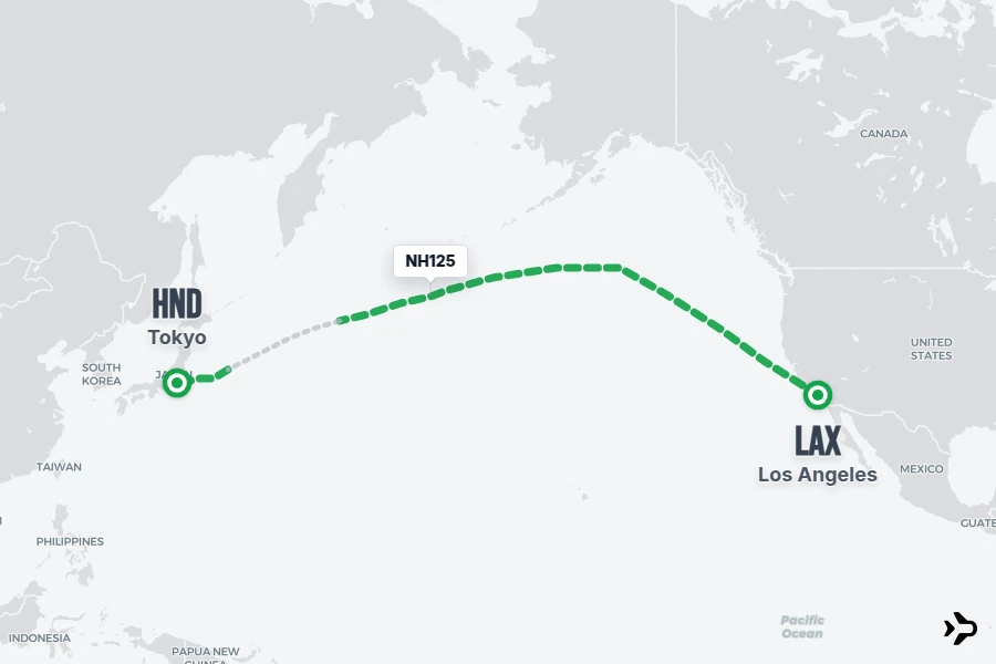 NH125 flight map from LAX to HND