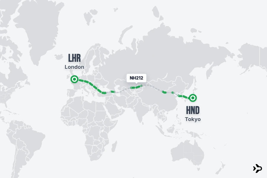 NH212 flight map from LHR to HND