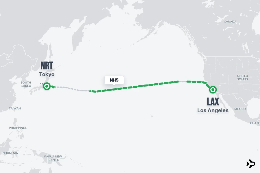 NH5 flight map from LAX to NRT