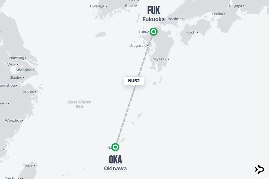 Flight Rime NU52 JTA Flight Status & Tracker | Okinawa - Fukuoka