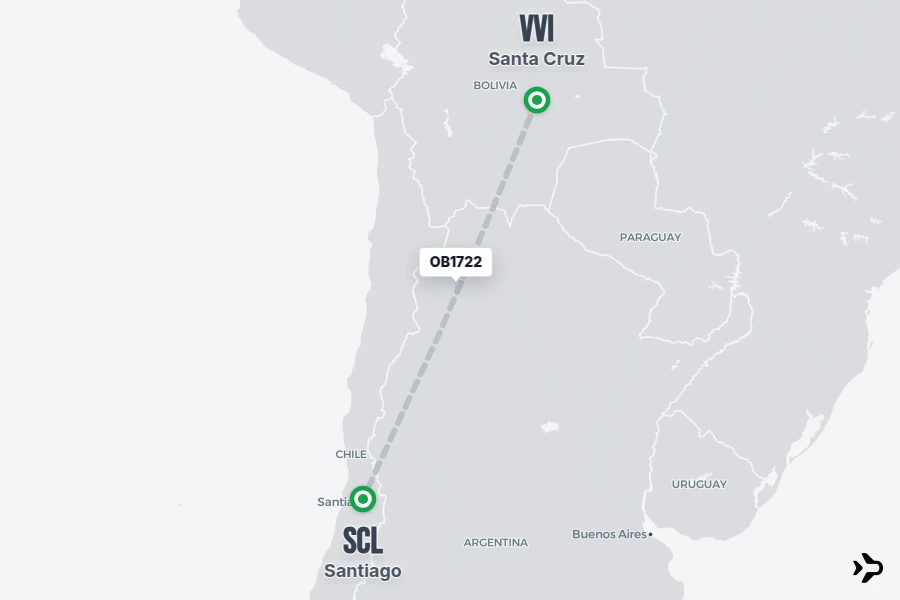 OB1722 flight map from VVI to SCL