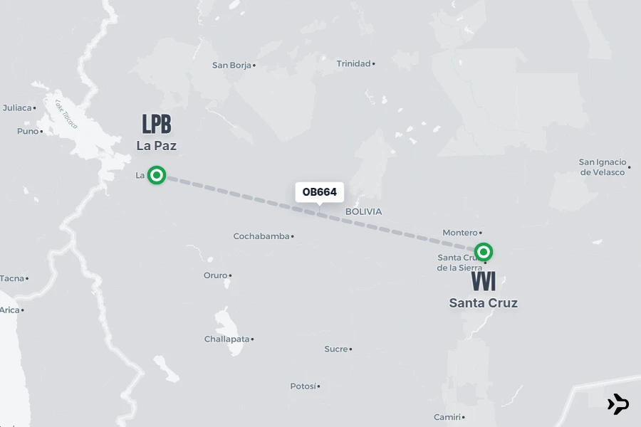 OB664 flight map from LPB to VVI